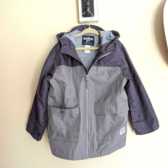 Oshkosh Boys Toddler Perfect Rainjacket Rainslicker Raincoat Size 5 6 Hood Gray - Picture 1 of 5